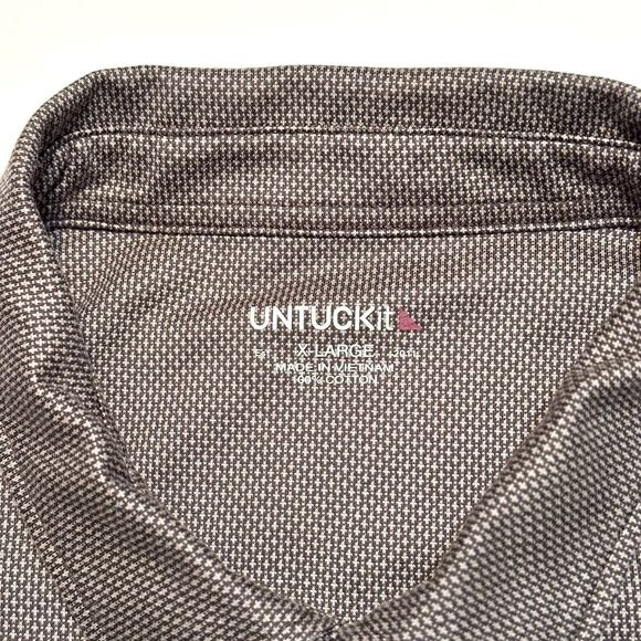 Untuckit Polo Shirt Long Sleeve Brown Damaschino Diamond Casual Men's Size XL - Picture 3 of 12